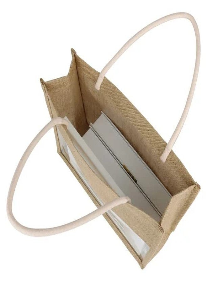 Handmakers Jute Transparent Gift Bag - 14x12x5 Inch,Pack of 8 Reusable Ecofriendly Return Gift Bags - Image 3
